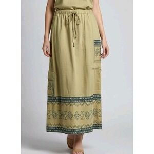 ✨ PRISTINE ✨ SM Vintage Y2K Boho  Embroidered Brocade Skirt Cargo Cotton Aztec